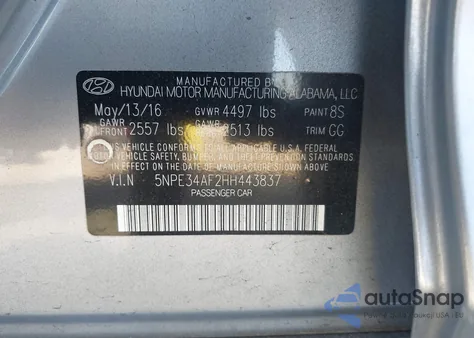 2017 Hyundai Sonata Limited from USA, damaged, VIN 5NPE34AF2HH443837